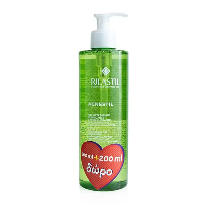 Rilastil Acnestil Cleansing Gel, Καθαριστικό Gel εξυγιαντικό και εξισορροπητικό για επιδερμίδα με Ρυπαρότητα, Ατέλειες και Τάση Ακμής, 200ml+200ml ΔΩΡΟ