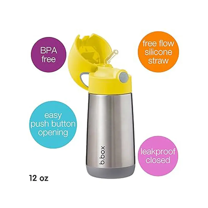 B-Box Insulated Drink Bottle, Ισοθερμικό Παγούρι με Καλαμάκι, Yellow, 350ml