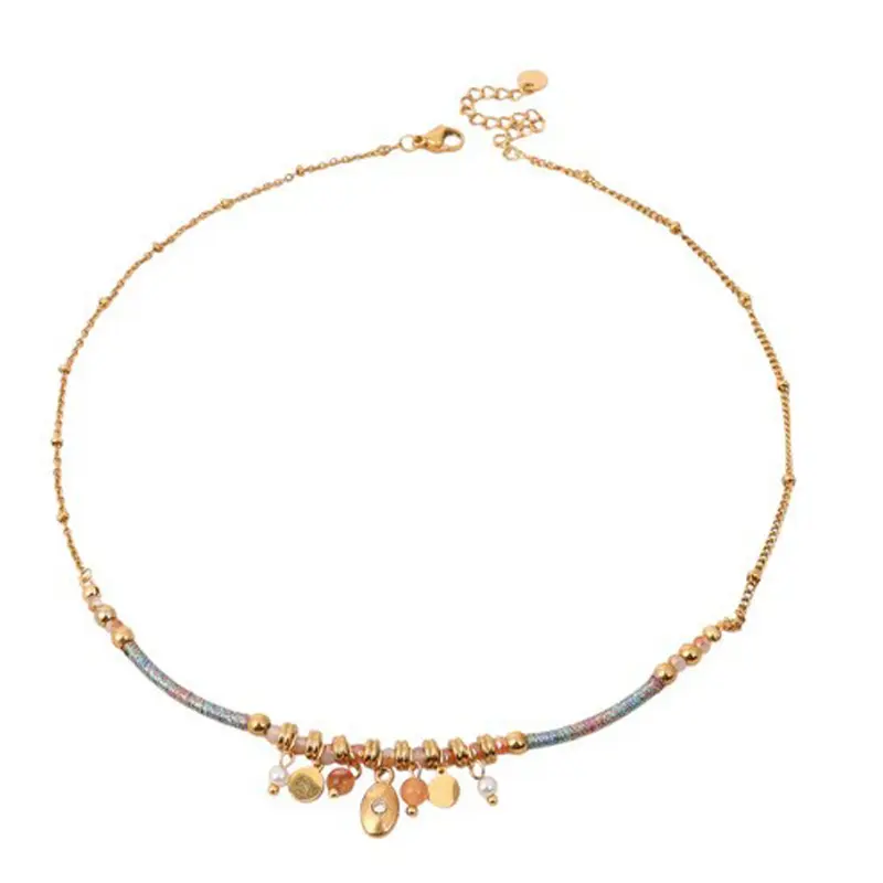 Dezlen Κολιέ με μικρά ατσάλινα charms,  NE466