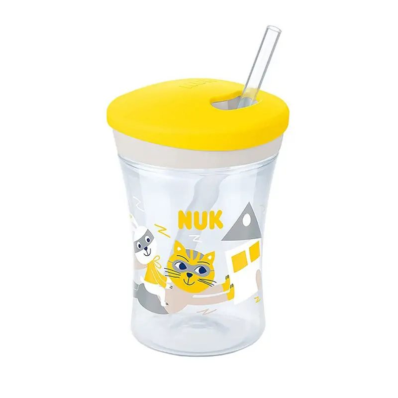 Nuk Action Cup, Ποτηράκι με καλαμάκι Κίτρινο, 12+ μηνών, 230ml