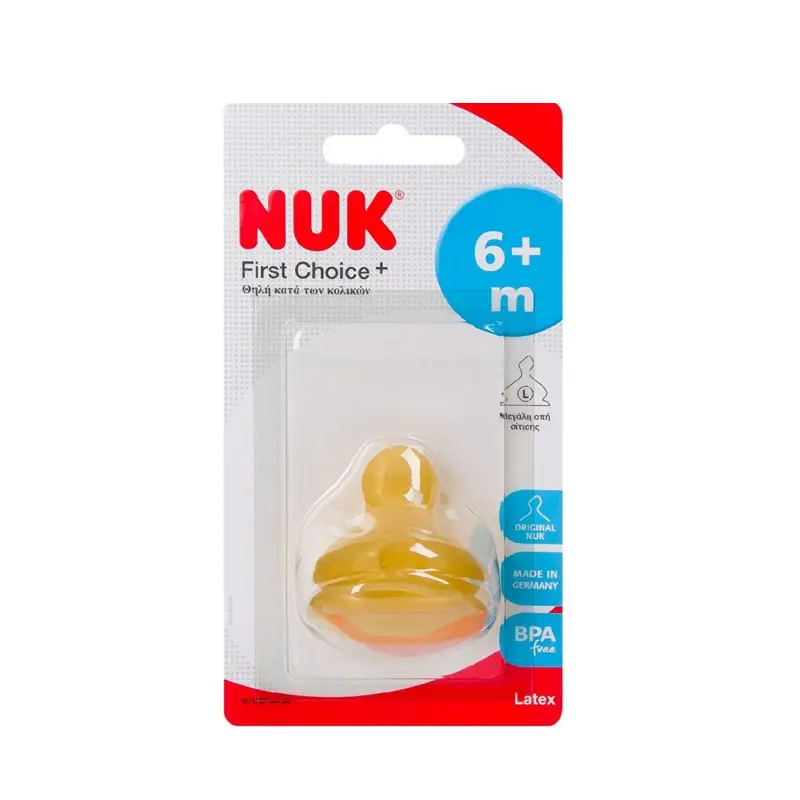 Nuk Θηλή Λατεχ First Choice+, Large για πιο παχύρευστα υγρά, No Colic, 6+m, 1 τεμάχιο