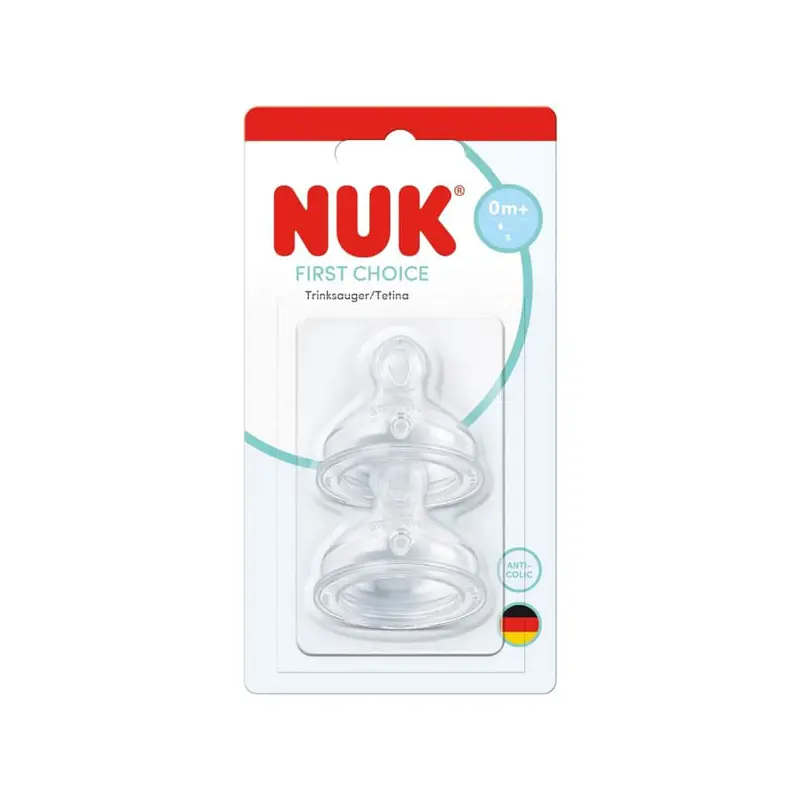Nuk Θηλή Σιλικόνης First Choice, Small για βρεφικό γάλα και νερό, Anti Colic, 0-6m, 2 τεμάχια