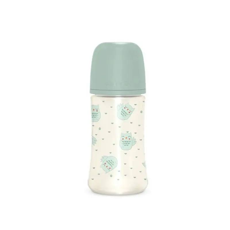 Suavinex Owl Πλαστικό Μπιμπερό, με Θηλή Σιλικόνης One Size για 3+ μηνών, Green, 270ml