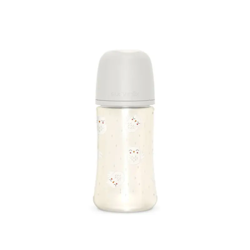 Suavinex Owl Πλαστικό Μπιμπερό, με Θηλή Σιλικόνης One Size για 3+ μηνών, Grey 270ml