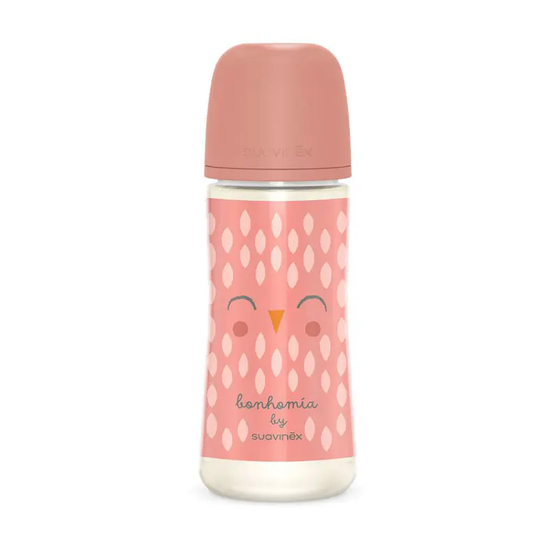 Suavinex Owl Πλαστικό Μπιμπερό, με Θηλή Σιλικόνης One Size για 6+ μηνών, Pink, 360ml