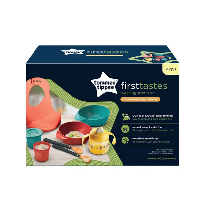 Tommee Tippee First Tastes Weaning Starter Kit, Σετ φαγητού για 4+ μηνών, 9 τεμάχια