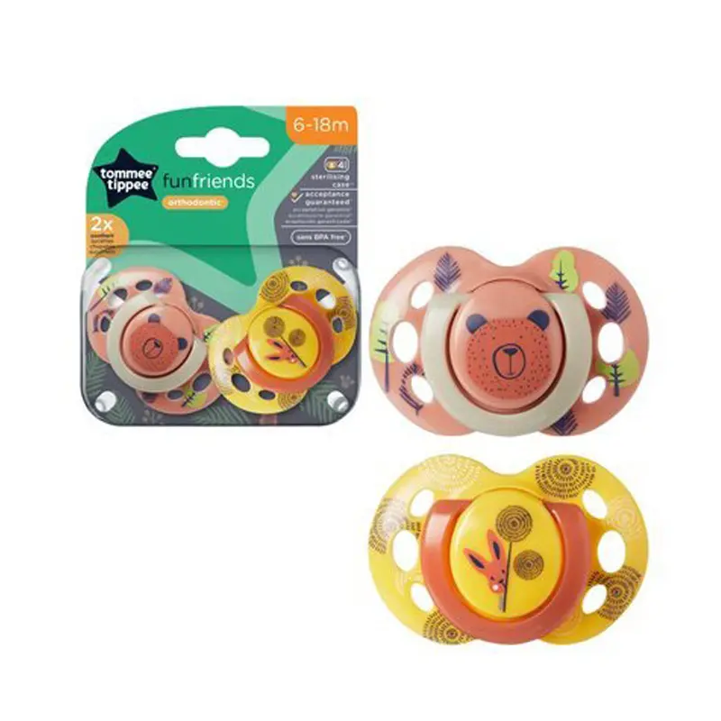 Tommee Tippee Πιπίλα σιλικόνης Fun Friends 6-18 μηνών, 2 τεμάχια