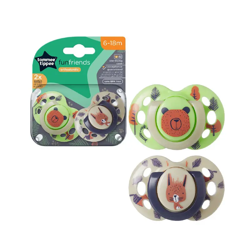 Tommee Tippee Πιπίλα σιλικόνης Fun Friends 6-18 μηνών, 2 τεμάχια