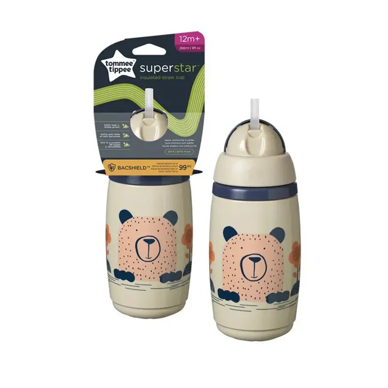 Tommee Tippee Κύπελο ισοθερμικό με καλαμάκι Γκρι 12m+, 266ml