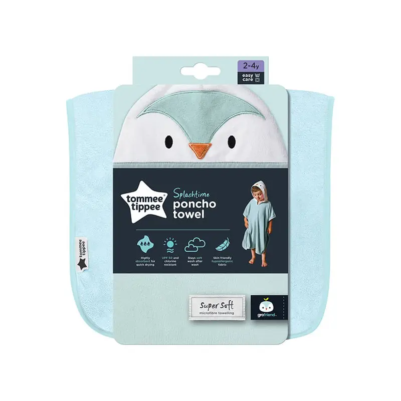 Tommee Tippee Groponcho Percy The Penguin, Πόντσο Μπάνιου Γαλάζιο, 2-4 Χρονών