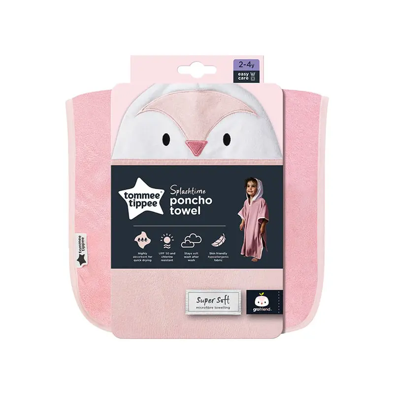 Tommee Tippee Groponcho Penny The Penguin, Πόντσο Μπάνιου Ροζ, 2-4 Χρονών