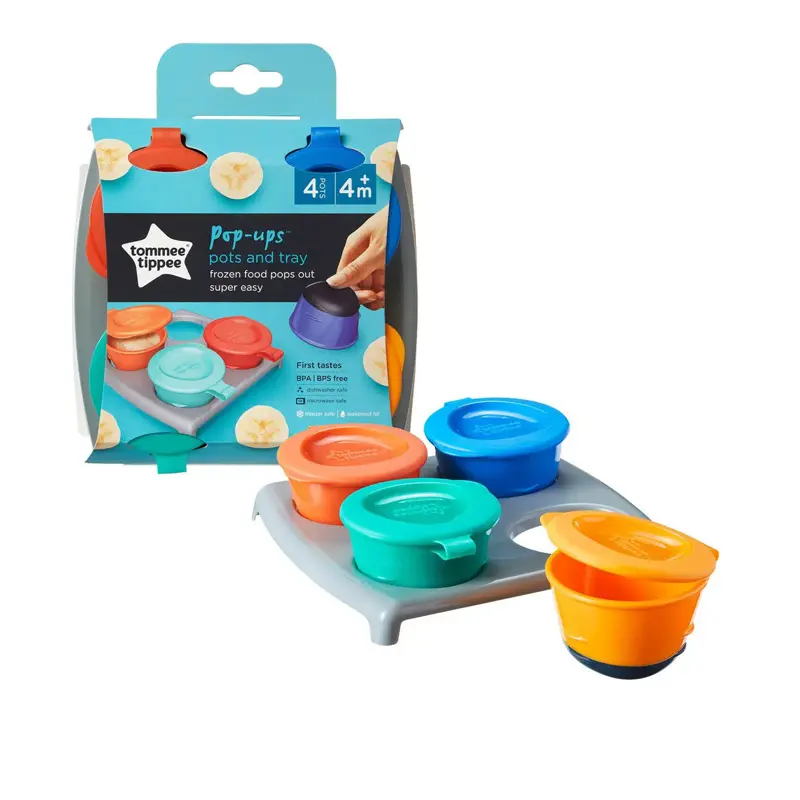 Tommee Tippee Pop-Ups Pots & Tray, Σκεύη Αποθήκευσης Τροφίμων, 4m+, 4 τεμάχια