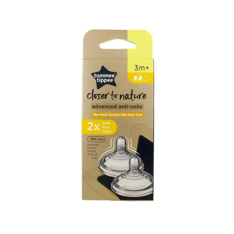 Tommee Tippee Θηλές Σιλικόνης Closer to Nature, Advanced Anti-Colic 3m+ Med Flow, 2 τεμάχια