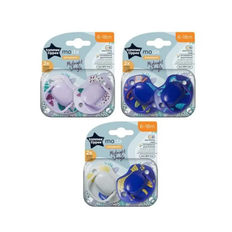 Tommee Tippee Πιπίλα σιλικόνης Moda Midnight Jungle 6-18 μηνών, 2 τεμάχια