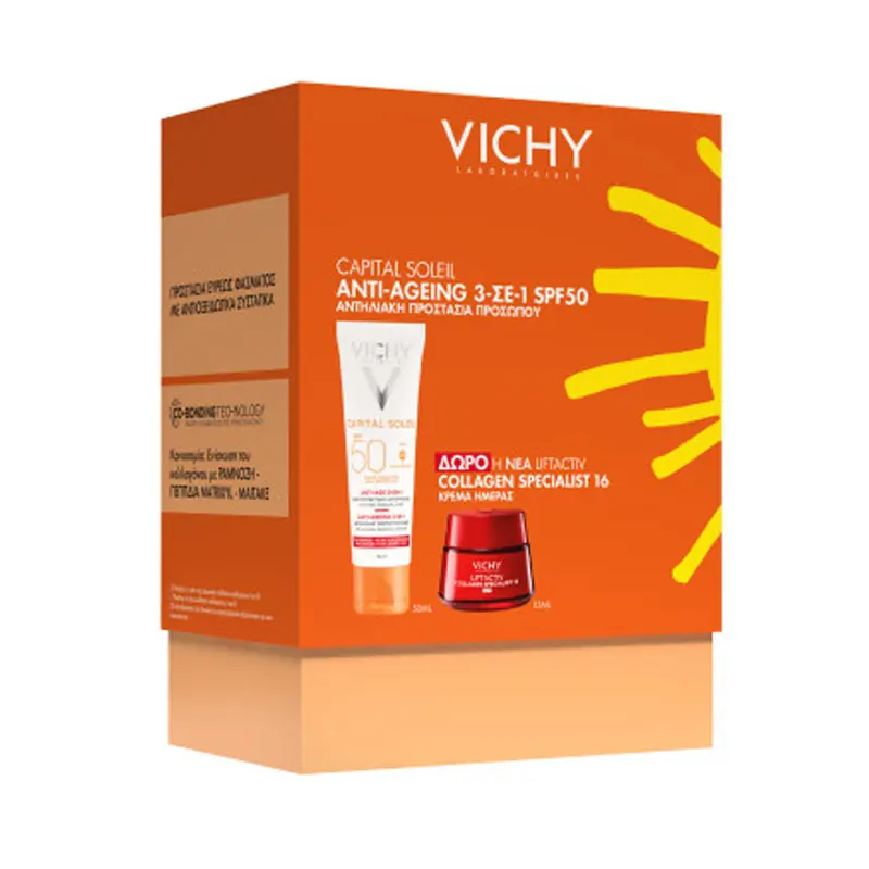 Vichy PROMO Capital Soleil Anti-Ageing 3-σε-1 SPF50 Αντηλιακό Προσώπου, 50ml με ΔΩΡΟ Liftactiv Collagen 16 Κρέμα, 15ml