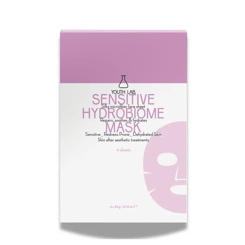 Youth Lab Sensitive Hydrobiome Sheet Mask, Υφασμάτινη καταπραϋντική μάσκα προσώπου για το ευαίσθητο ή ευαισθητοποιημένο δέρμα, 4 τεμάχια