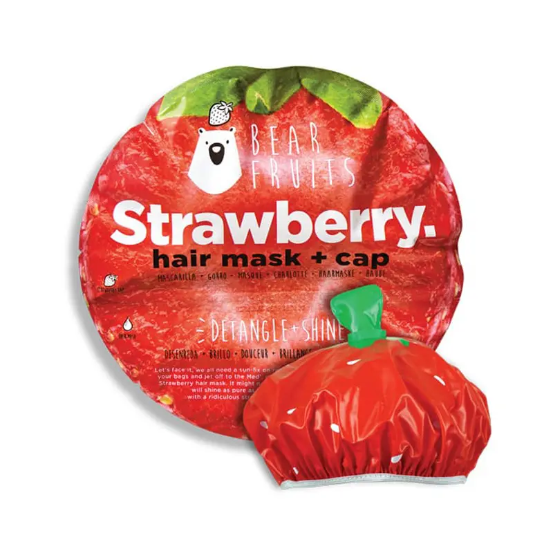 Bear Fruits Strawberry Shine Hair Mask & Cap, Μάσκα Μαλλιών Φράουλα για Ευκολοχτένιστα & Λαμπερά Μαλλιά & Σκουφάκι, 20ml