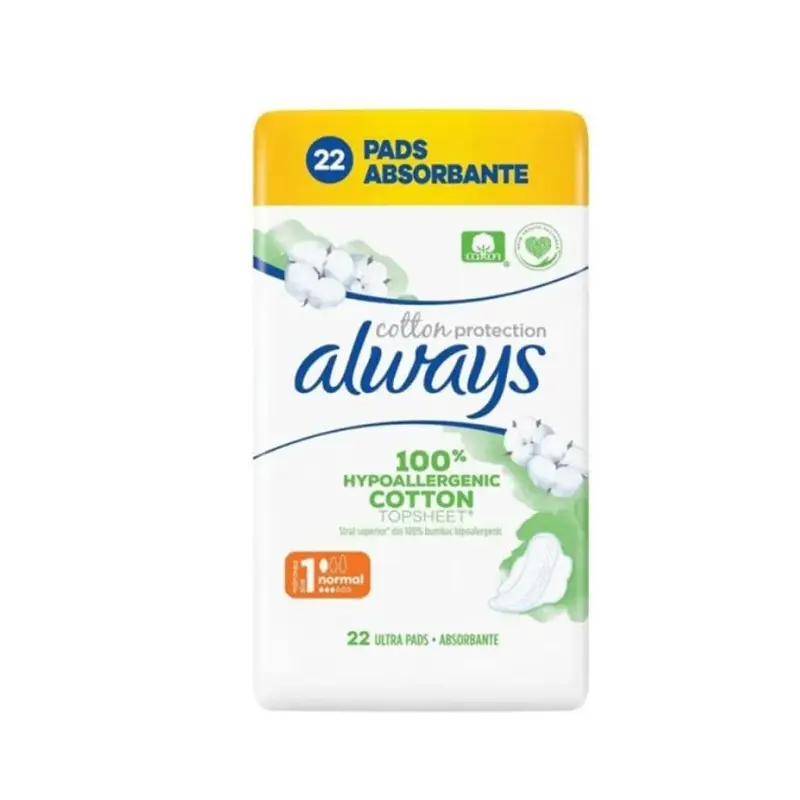 Always Cotton Protection Normal (Size 1), Σερβιέτες Με Φτερά, 22 τεμάχια