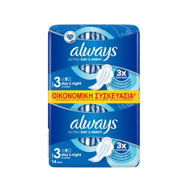 Always Ultra Day & Night No3, Σερβιέτες με Φτερά, 14 τμχ