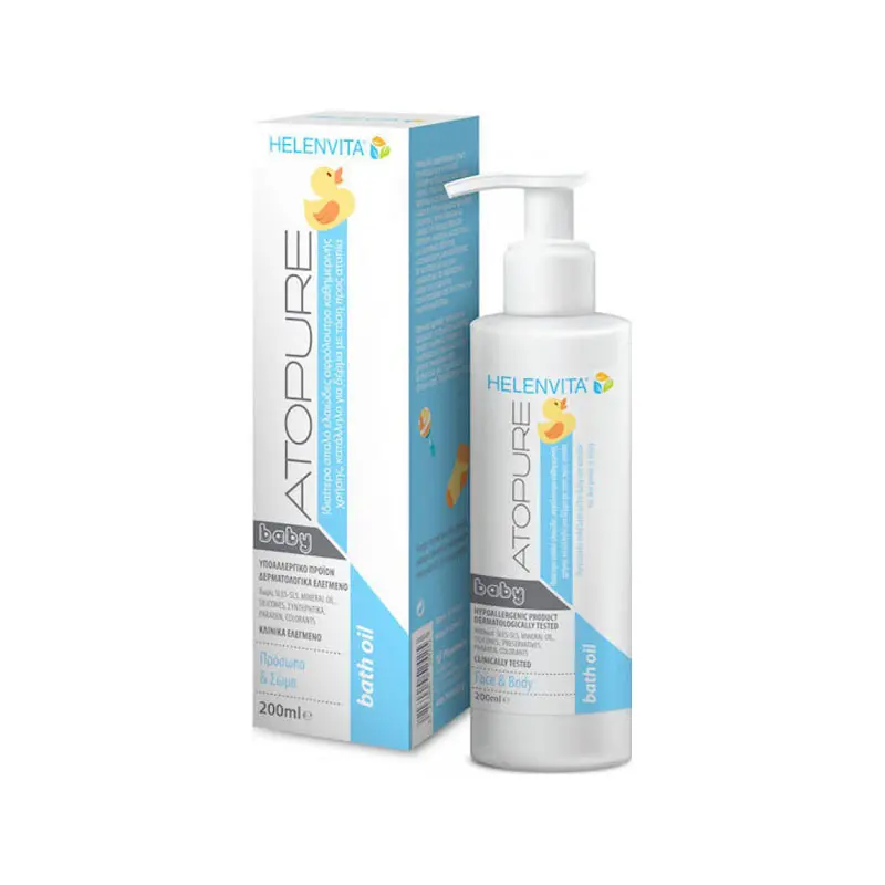 Helenvita Atopure Baby Bath Oil, Απαλό ελαιώδες αφρόλουτρο καθημερινής χρήσης κατάλληλο για δέρμα με τάση ατοπίας, 200ml