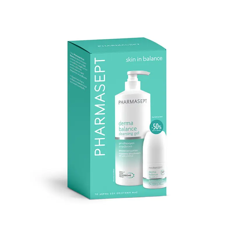 Pharmasept Derma Balance Promo, Cleansing Gel με προβιοτικά, 500ml & Deo Roll-On, 50ml
