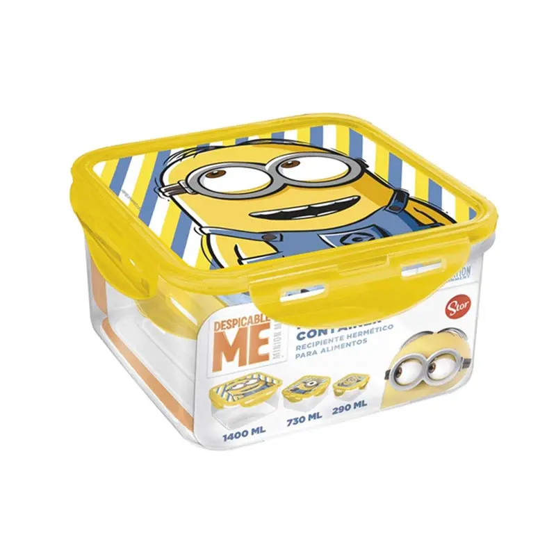 Stor Minions Σκεύη Φύλαξης Φαγητού, 3 τεμάχια (1400ml - 730ml - 290ml)
