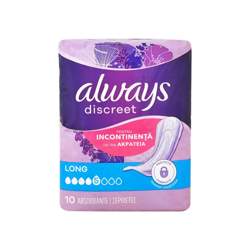 Always Discreet for Sensitive Bladder Long, Σερβιέτες Ακράτειας για Mεγάλη Poή No5, 10 τεμάχια