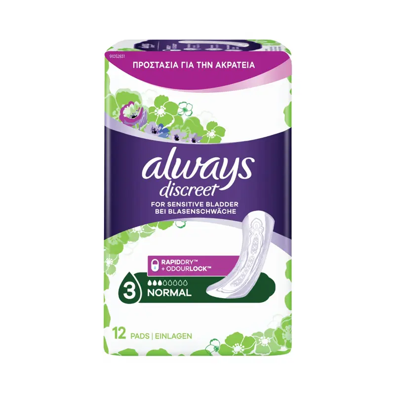 Always Discreet Discreet for Sensitive Bladder Normal, Σερβιέτες Ακράτειας για Κανονική Poή, 12τμχ