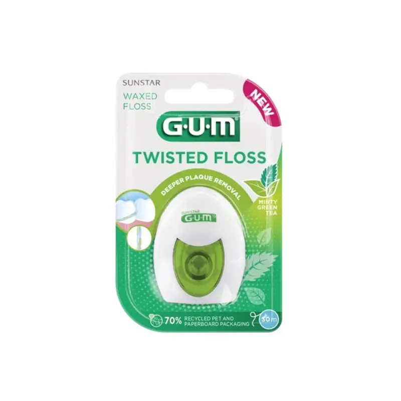 Gum Twisted Floss Waxed Floss, Oδοντικό Nήμα Κηρωμένο, 30m