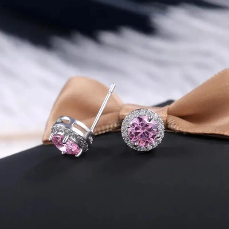 Dezlen Σκουλαρίκια καρφωτά με χρωματιστό zircon, EA072-5 Ροζ
