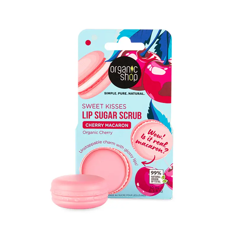 Natura Siberica Organic Shop Sweet Kisses Lip Sugar Scrub Cherry Macaron, για Απαλά & Ενυδατωμένα Χείλη, 10ml