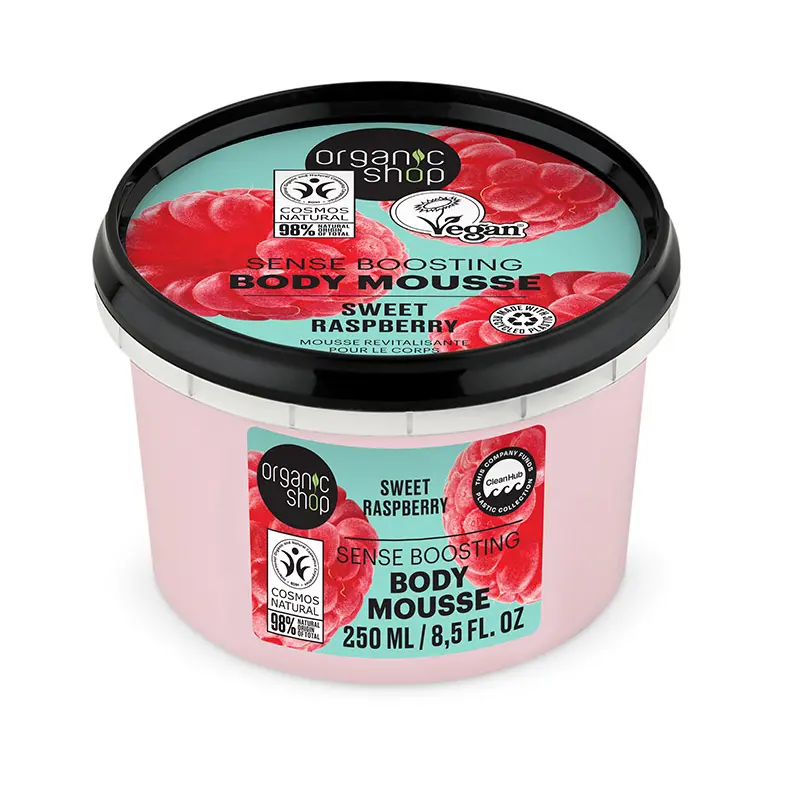 Natura Siberica Organic Shop Sweet Raspberry Sense Boosting Body Mousse, Ελαφριά Μους Σώματος με Βατόμουρο, 250ml