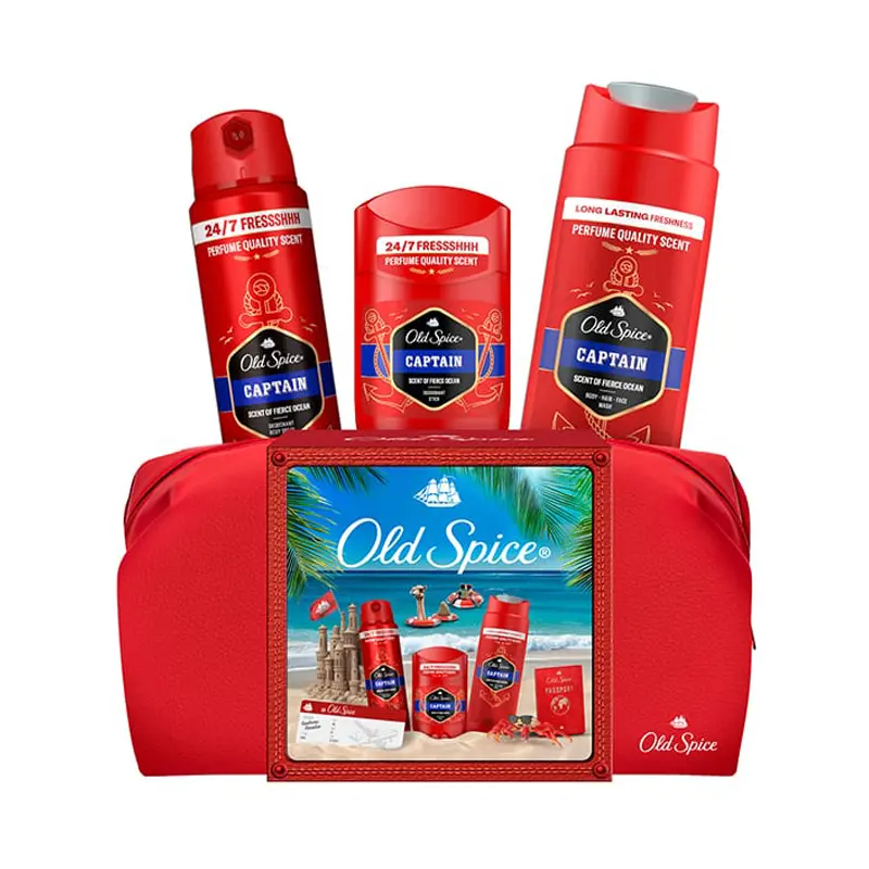 Old Spice Captain Promo Travel Bag, Αποσμητικό Spray, 150ml, Αποσμητικό Στίκ, 50ml, Αφρόλουτρο & Σαμπουάν, 250ml & Δώρο Νεσεσέρ