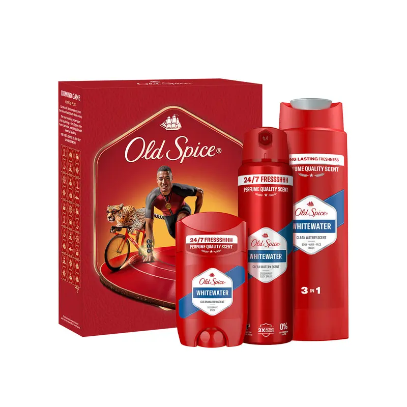 Old Spice Whitewater Promo Ironman, Αποσμητικό Spray, 150ml, Αποσμητικό Στίκ, 50ml, Αφρόλουτρο & Σαμπουάν, 250ml & Δώρο Domino Game