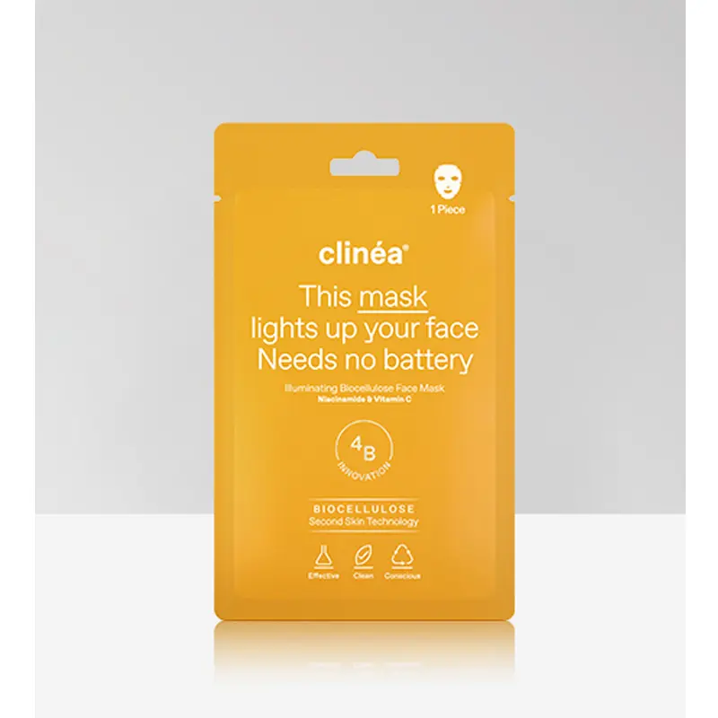 Clinea Illuminating Biocellulose Face Mask, Mάσκα προσώπου λάμψης από βιοκυτταρίνη για επιδερμίδα ενυδατωμένη και σφριγηλή, 1τεμάχιο