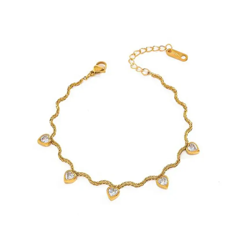 Dezlen Βραχιόλι επιχρυσωμένο ατσάλι με καρδιές zircon, BR056