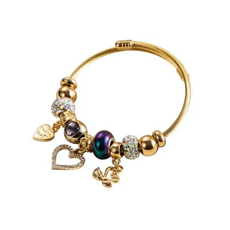Dezlen Βραχιόλι επιχρυσωμένο ατσάλι με στρας και charms, BR095