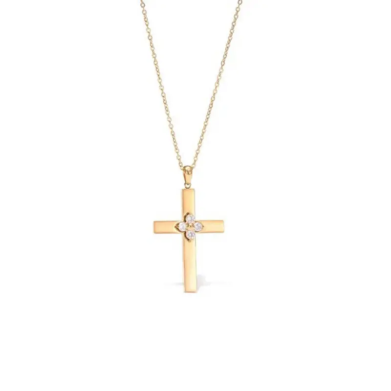 Dezlen Κολιέ ατσάλι με σταυρό zircon, NE004