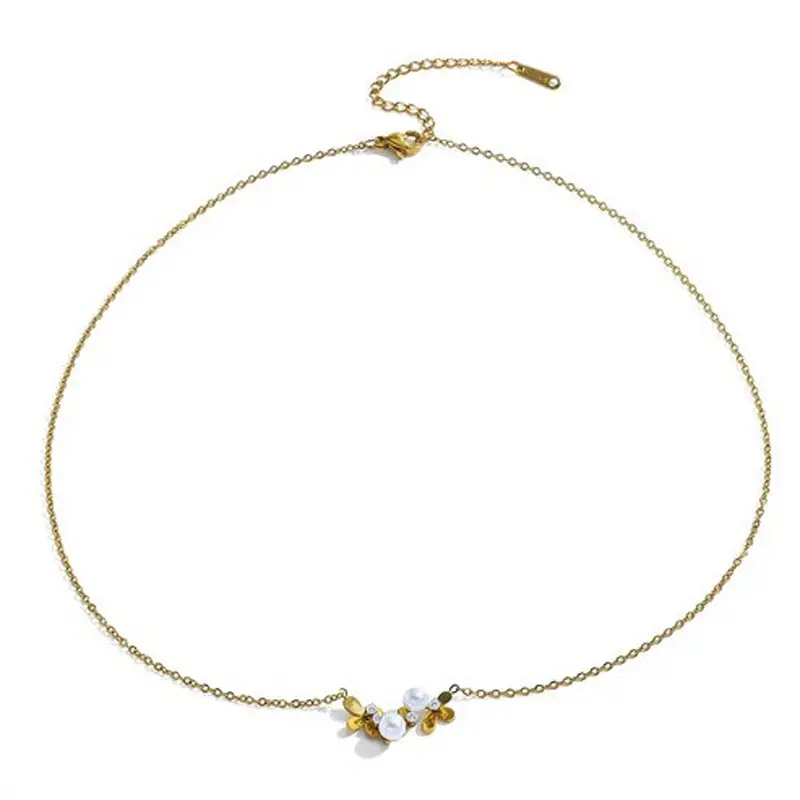 Dezlen Κολιέ επιχρυσωμένο ατσάλι με πέρλα και zircon, NE339