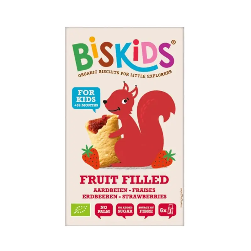 Biskids, Μπισκότα με γέμιση φράουλα, για παιδιά 36+ μηνών, 120gr - 6τεμάχια