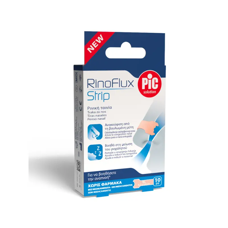 Pic Solution RinoFlux Strip Standard, Ρινικές Ταινίες για να βοηθήσετε την αναπνοή, Μεγάλο Μέγεθος, 10 τεμάχια