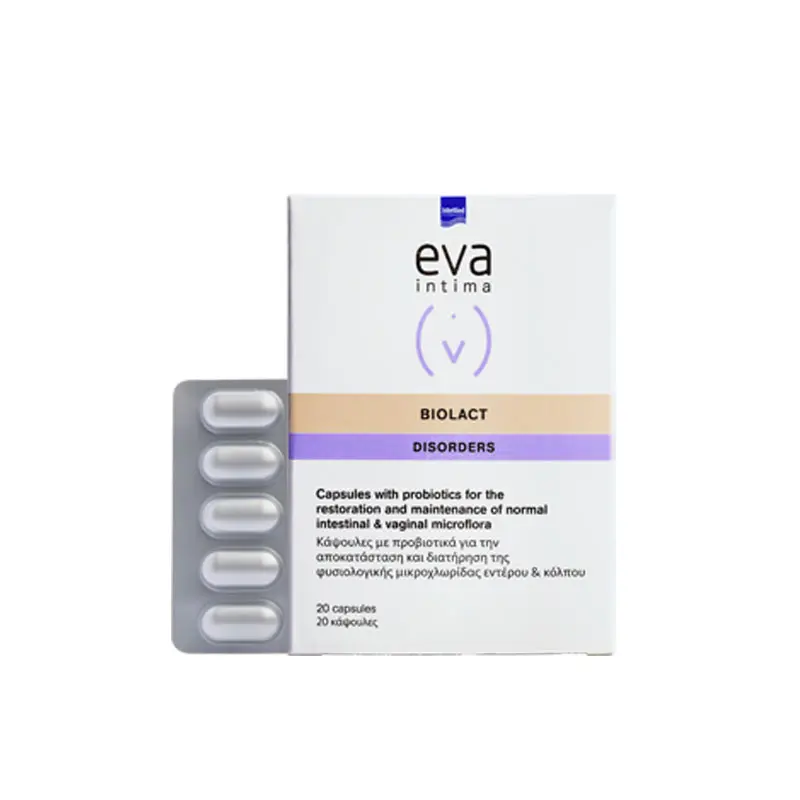 Eva Intima Biolact Capsules, Προβιοτικά για την αποκατάσταση και διατήρηση φυσιολογικής χλωρίδας του εντέρου και του κόλπου, 20 κάψουλες