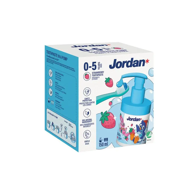 Jordan Kids 0-5 Toothpaste Pump, Οδοντόκρεμα για παιδιά με γεύση φράουλα, 150ml