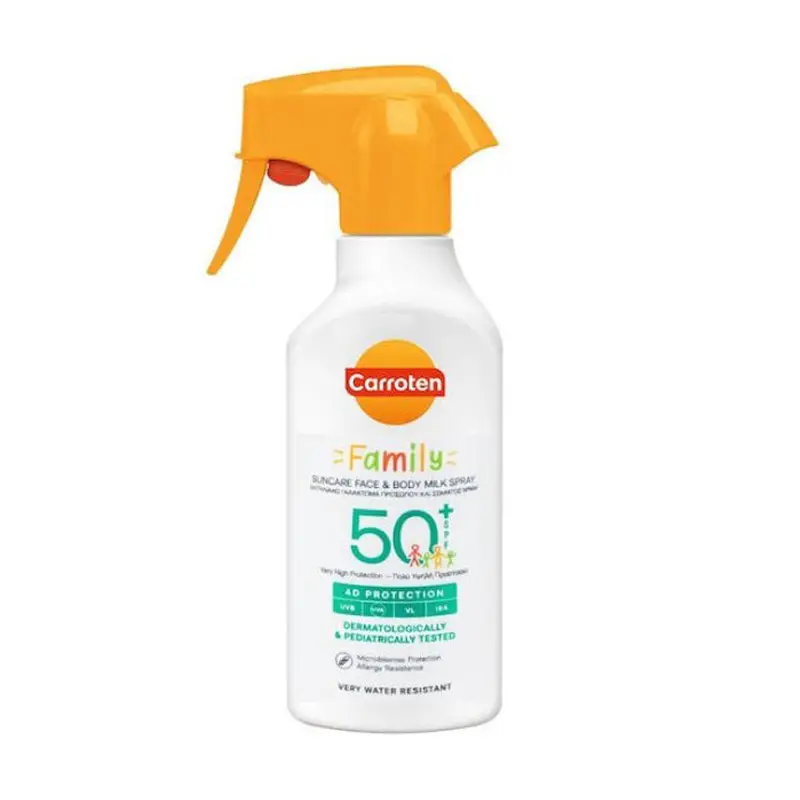 Carroten Family spf50+ Suncare Face & Body Milk Spray, Αντηλιακό Γαλάκτωμα Προσώπου και Σώματος, 270ml