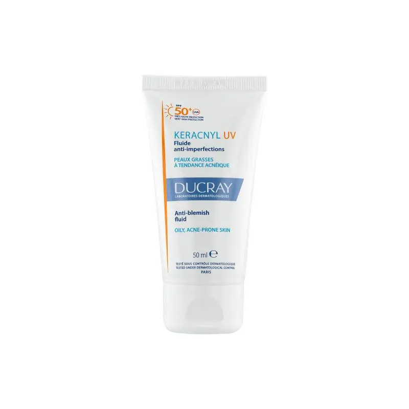 Ducray Keracnyl UV SPF50+, Λεπτόρρευστη Αντηλιακή Κρέμα Υψηλής Προστασίας για Δέρμα με Τάση Ακμής, 50ml