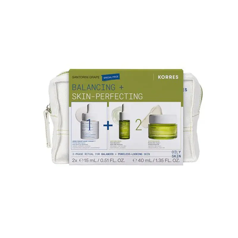 Korres Santorini Grape Balancing + Skin-Perfecting Σετ, Smart YoghurtTM Super Serum 15ml & Santorini Grape Velvet Λάδι Προσώπου 15ml & Santorini Grape Poreless Κρέμα-Gel 40ml