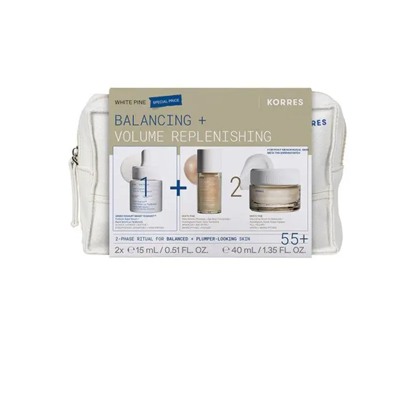 Korres White Pine Balancing + Volume Replenishing Σετ, SMART YOGHURT™ Super Serum με Προβιοτικά 15ml + White Pine Αναπλήρωση Όγκου Ορός Προσώπου 15ml + White Pine Αναπλήρωση Όγκου Κρέμα Ημέρας 40ml