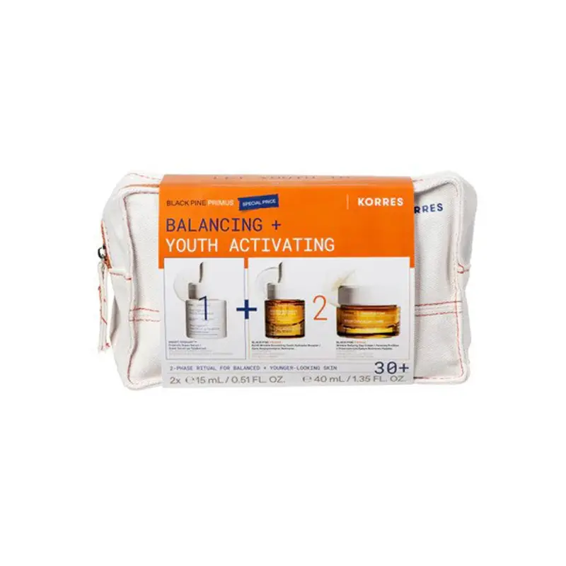 Korres Black Pine Primus Balancing + Youth Activating Σετ, Smart YoghurtTM Super Serum 15ml & Black Pine Primus Ορός Ενεργοποίησης Νεότητας 15ml + Black Pine Primus Λείανση Ρυτίδων + Ελαστικότητα Κρέμα Νεότητας Ημέρας 40ml