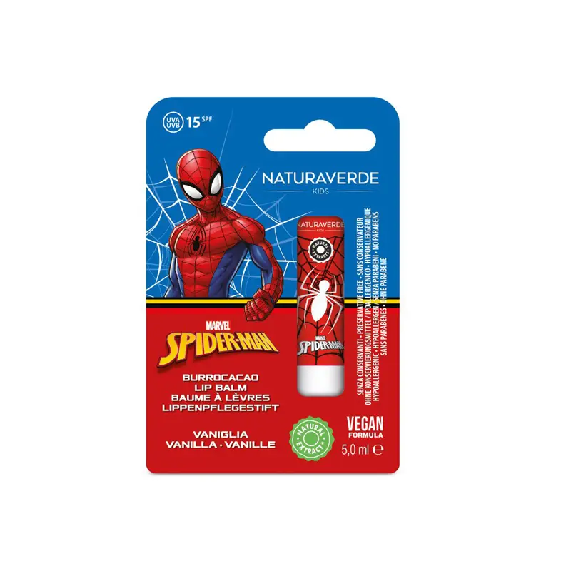 NaturaVerde Kids Spiderman Lip Balm spf15, με άρωμα βανίλια, 5ml