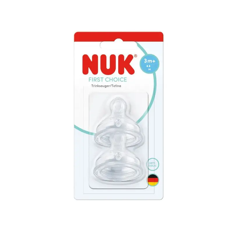 Nuk Θηλή Σιλικόνης First Choice, Medium για βρεφικό γάλα, Anti Colic, 6+m, 2 τεμάχια
